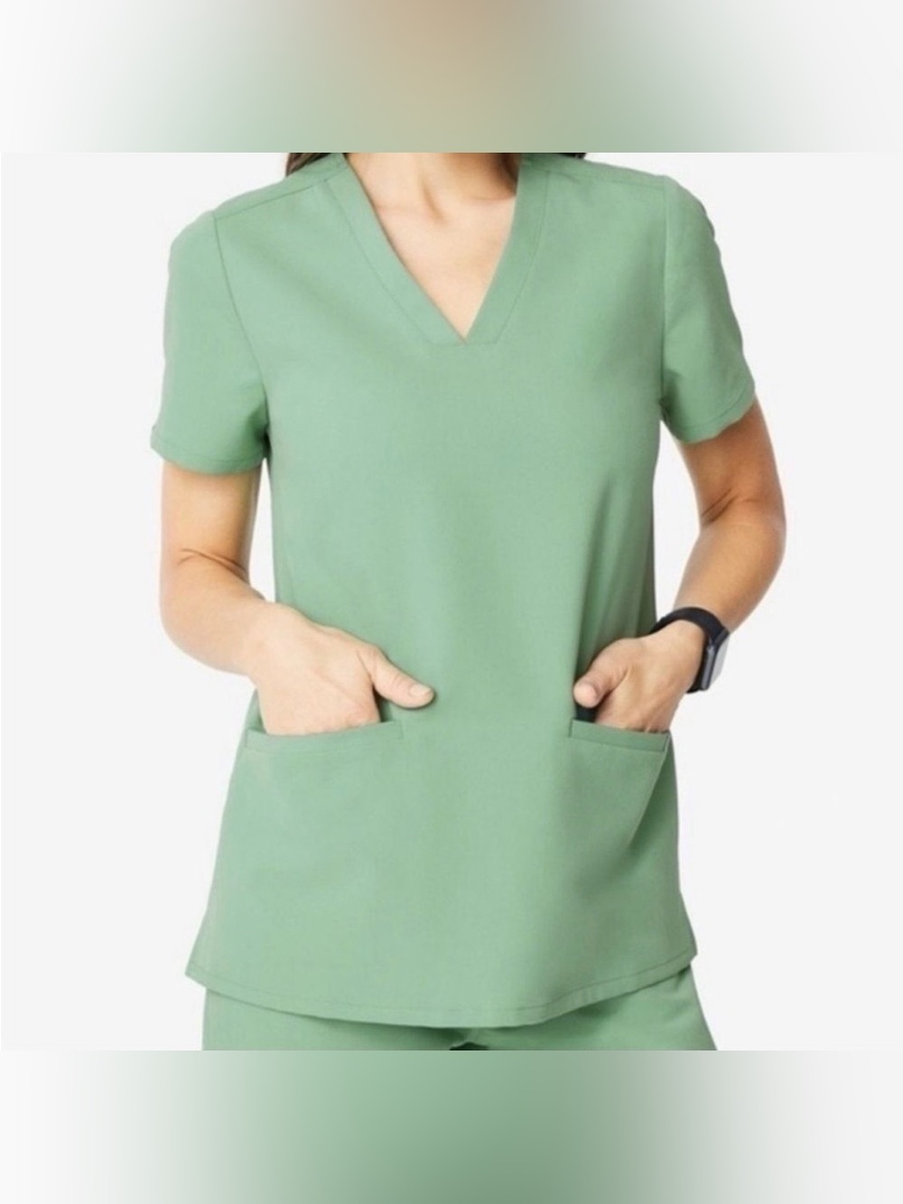 FIGS Casma Jade Sage Green V Neck Scrub Short Sleeve Top Womens Small